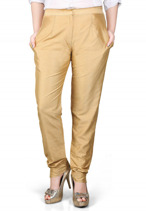 Solid Cotton Silk Pant in Beige : BNJ132