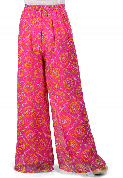 Bandhej Printed Georgette Palazzo in Fuchsia