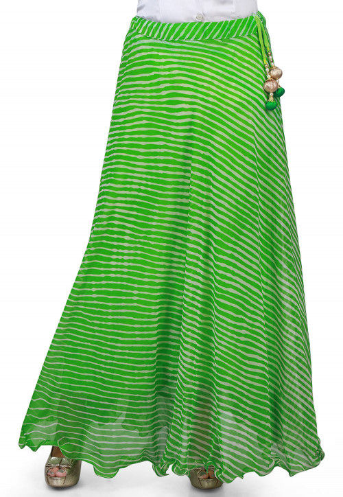 KSUT Green  GoldColoured Printed Flared Maxi Skirt  Varanga
