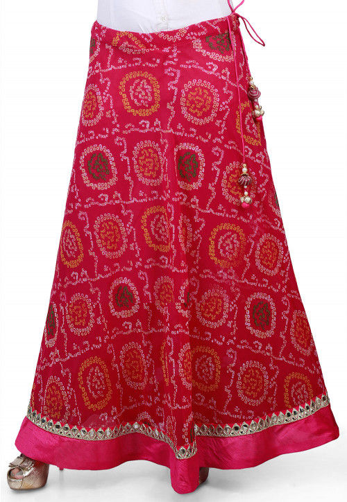 Bandhej Georgette Long Skirt in Magenta