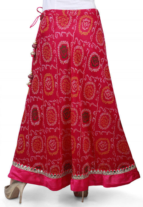 Bandhej Georgette Long Skirt in Magenta