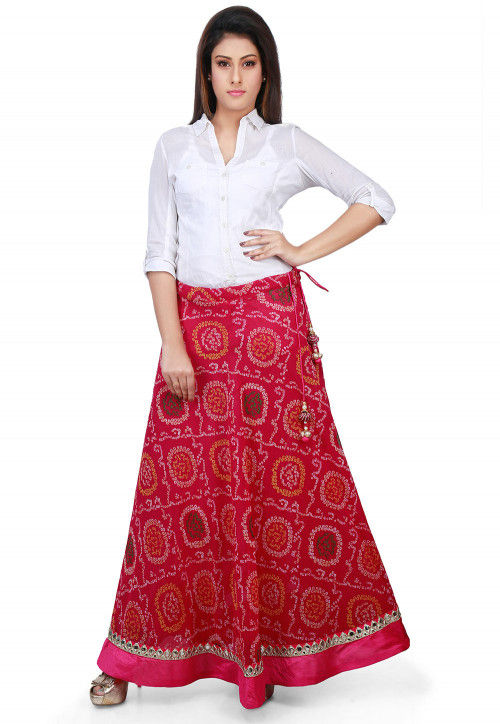 Bandhej Georgette Long Skirt in Magenta
