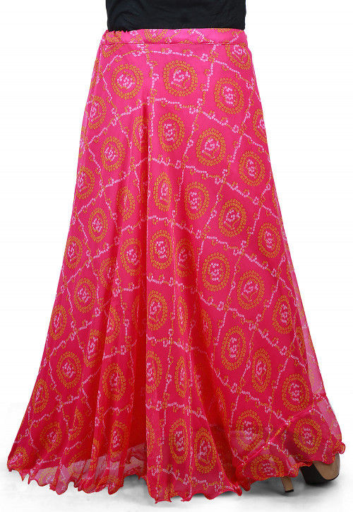 Bandhej Georgette Long Skirt in Pink