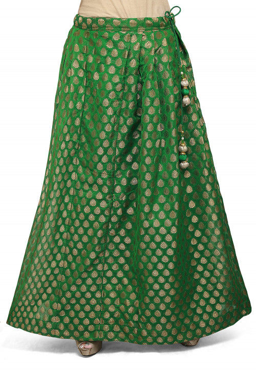Buy Woven Chanderi Silk Skirt in green Online BNJ289 Utsav Fashion