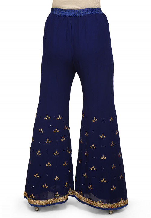 Blue Silk Georgette Palazzo Straight