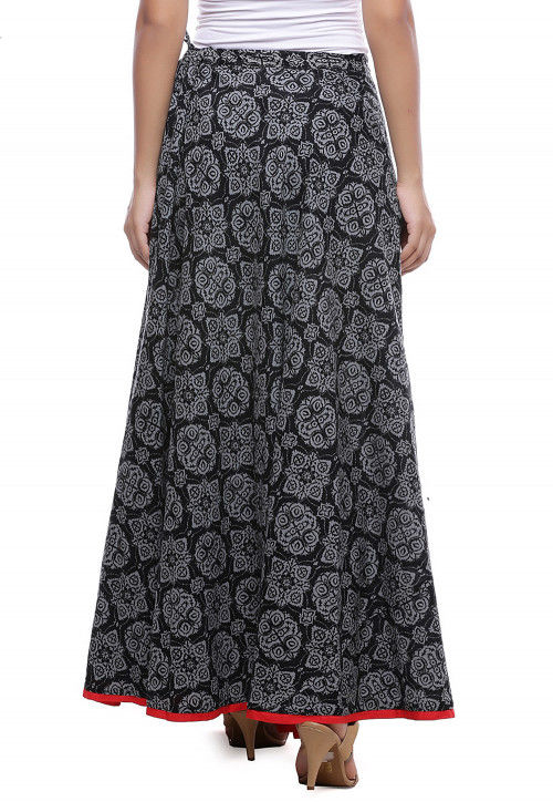Abstract Printed Cotton Skirt in Black : BRJ426
