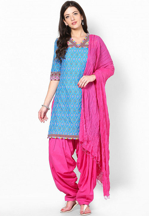 Cotton Patiala with Dupatta in Fuchsia