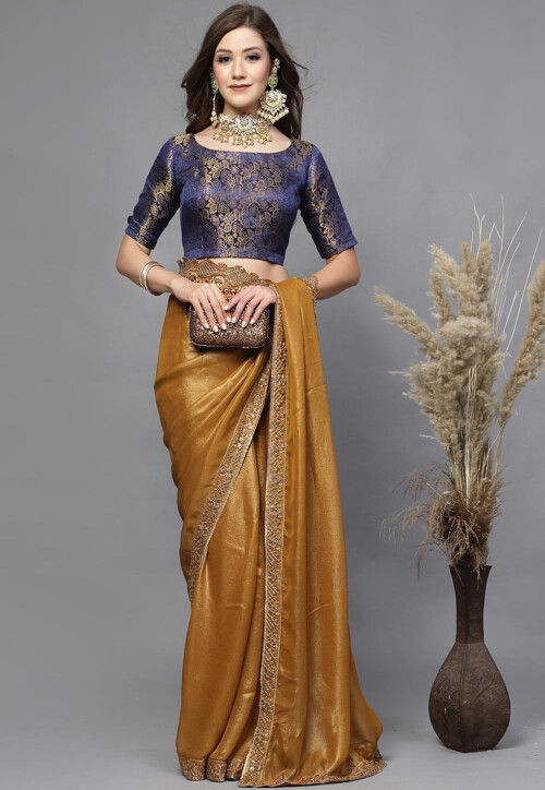 Brocade Back Cut Out Blouse in Blue