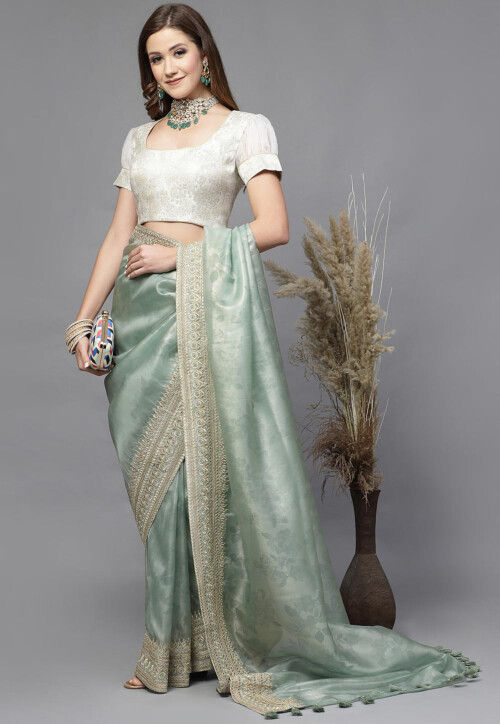 Brocade Back Tie Up Blouse in Off White