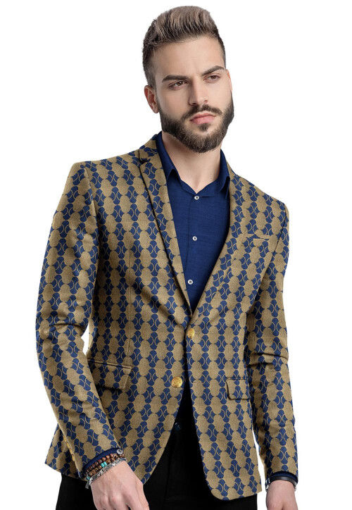 Buy Brocade Blazer in Beige and Blue Online MTE1178 Utsav Fashion