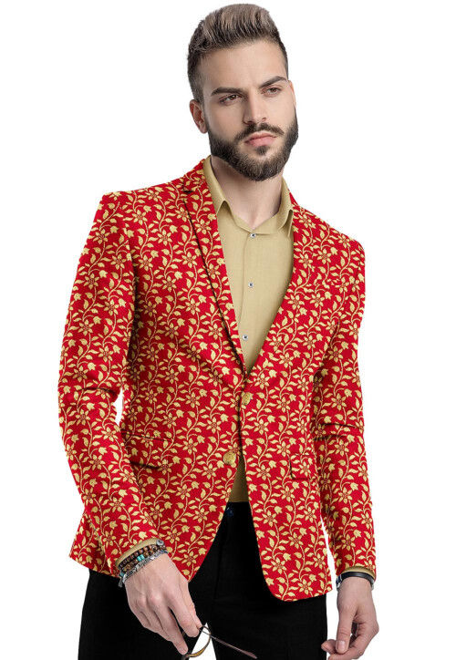 Red flower blazer top