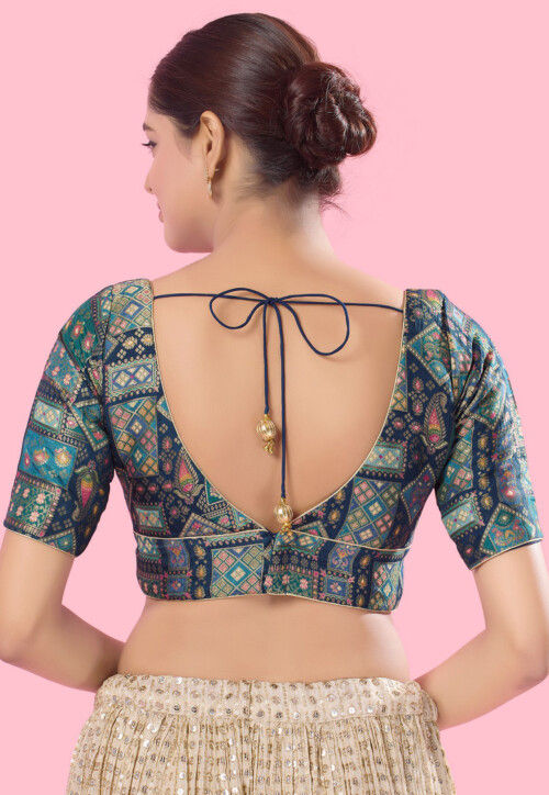 Brocade Blouse in Teal Blue