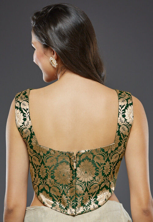 Brocade Corset Blouse in Dark Green