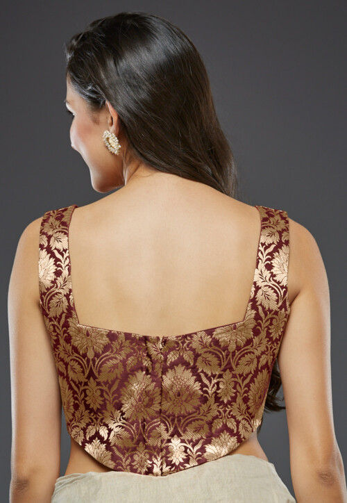 Buy Brocade Corset Blouse in Maroon Online : UVC2239 - Utsav Fashion