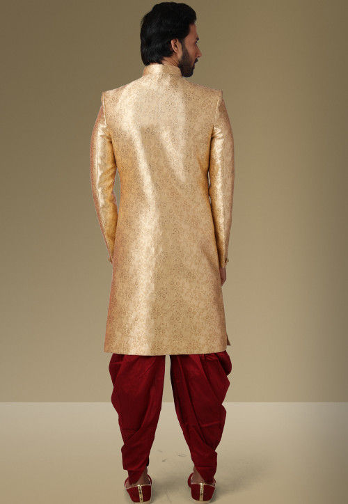 Brocade Dhoti Sherwani in Golden