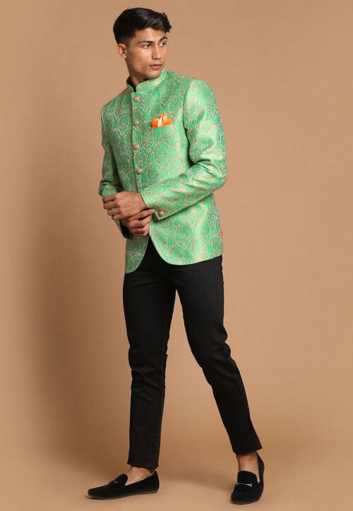 Brocade Jodhpuri Jacket in Antique and Light Blue