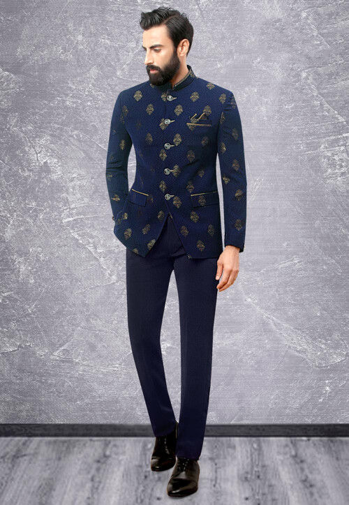 Stylish Slim Fit Navy Blue Prince Jodhpuri Suit With Same Color Trouser for  Men for Reception, Party, Wedding, Festivals, Gifts - Etsy