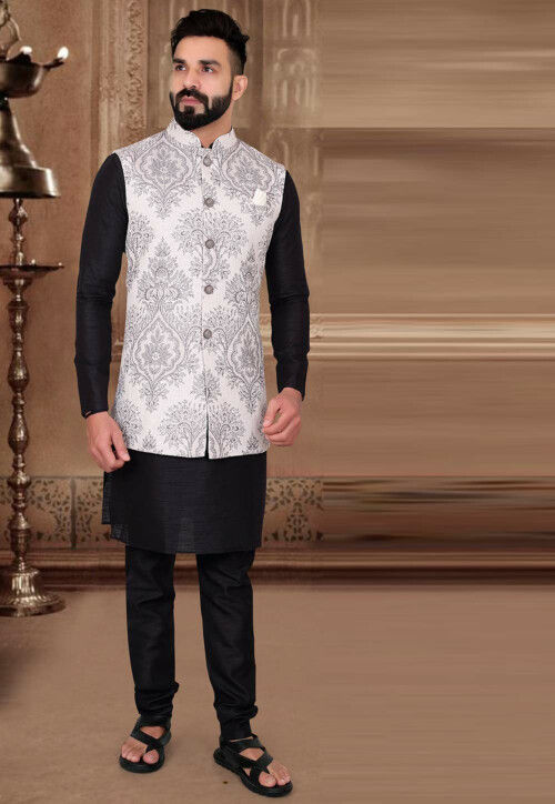White kurta and black jacket store