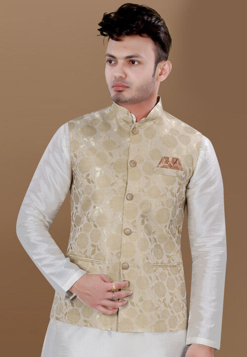 Buy Brocade Nehru Jacket in Beige Online MHG3038 Utsav Fashion