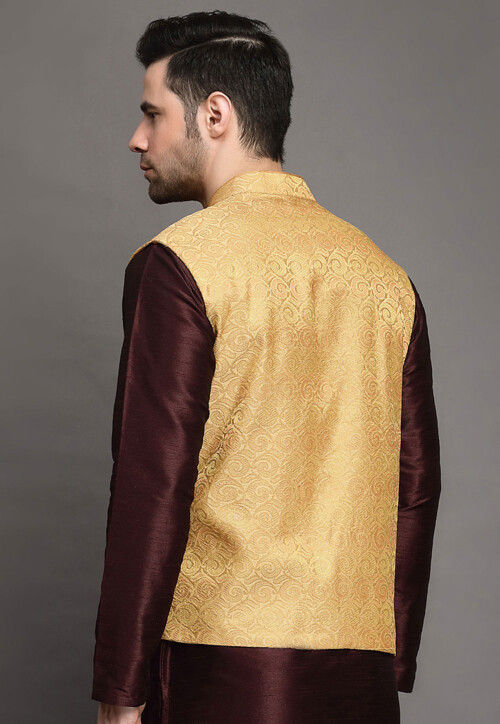 Brocade Nehru Jacket in Beige