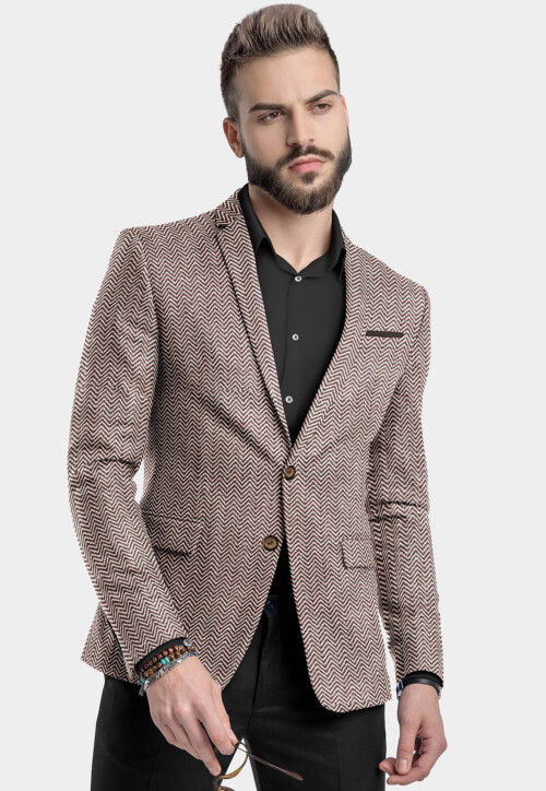 Brocade Nehru Jacket in Brown MTE893