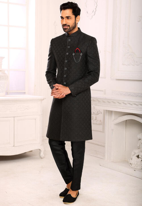 Buy Brocade Sherwani in Black Online : MGV1480 - Utsav Fashion