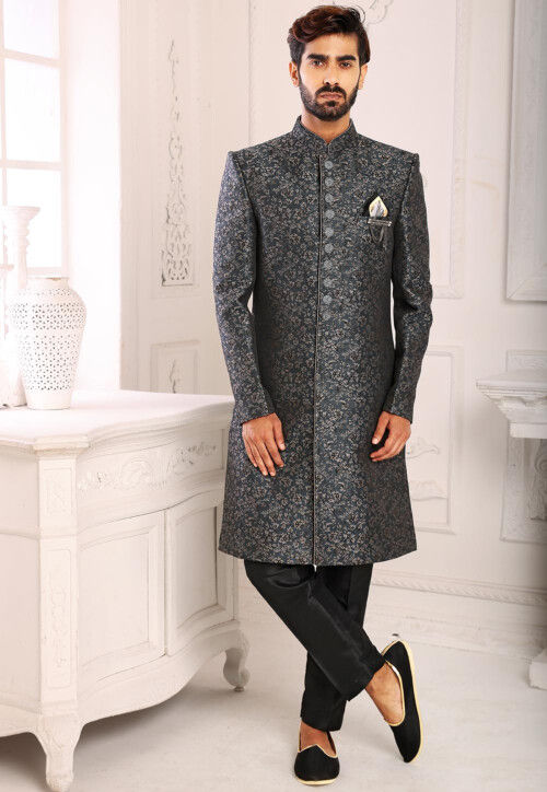 Buy Brocade Sherwani in Dark Grey Online : MGV1490 - Utsav Fashion