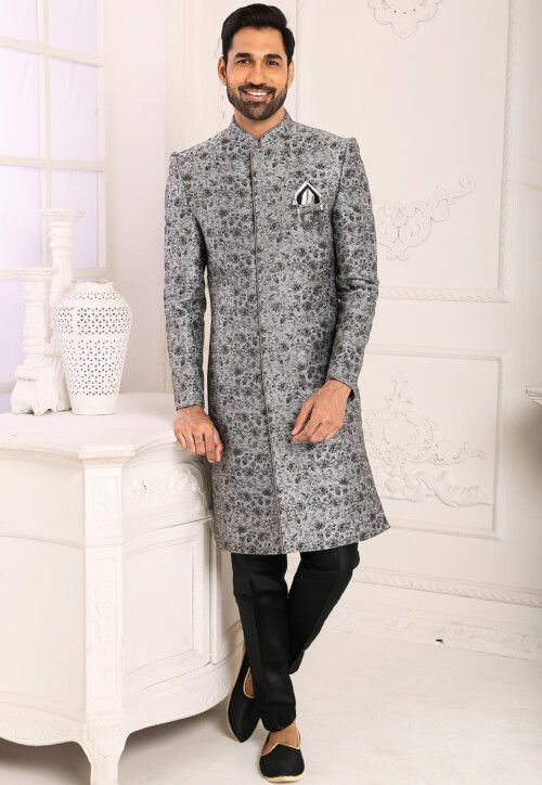 Buy Brocade Sherwani in Light Grey Online : MGV1491 - Utsav Fashion