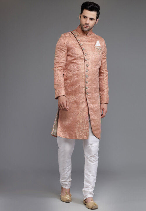 Brocade Sherwani in Peach