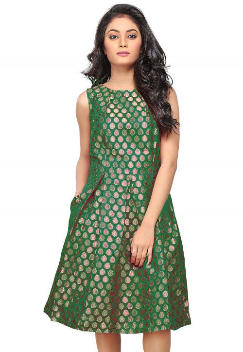 Green brocade dress shop