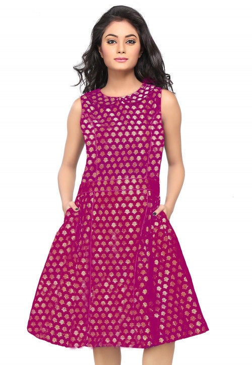 Brocade Short Dress in Magenta TJW1908