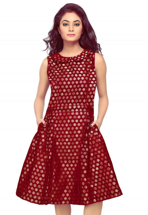 Brocade Short Dress in Red
