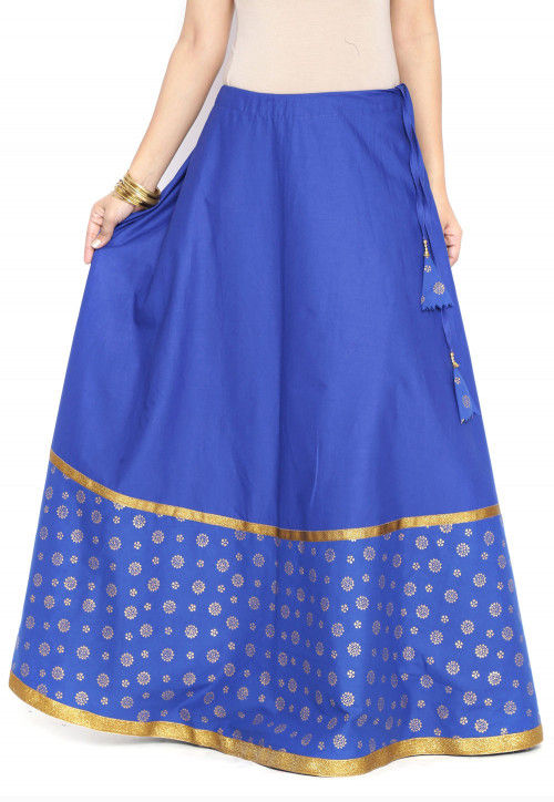 Block Printed Cotton Skirt in Royal Blue BTS3