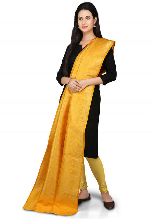 Handloom Art silk Dupatta in Mustard 