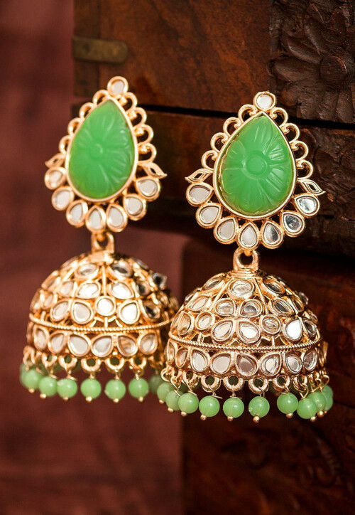 Gold Plated Polki Jhumka/stone Jhumka/indian  Jewelry/pakistani/punjabi/indian/statement Earring/bridal Earring/indian  Wedding - Etsy