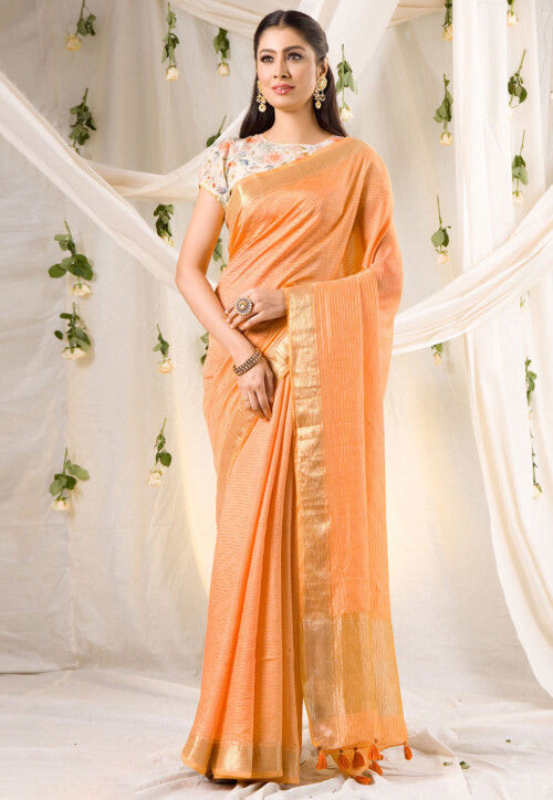 Woven Chanderi Silk Saree in Orange