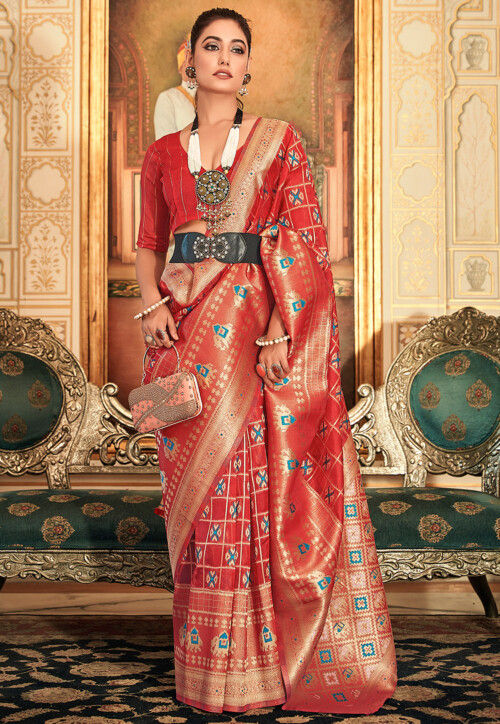 Chanderi Silk Brown Saree Hand Block Print Natural Dye and Color with  running blouse-Indiehaat – Indiehaat.com