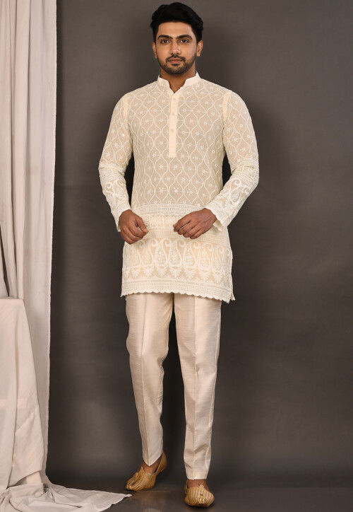 Chikankari Cotton Kurta Set in Off White