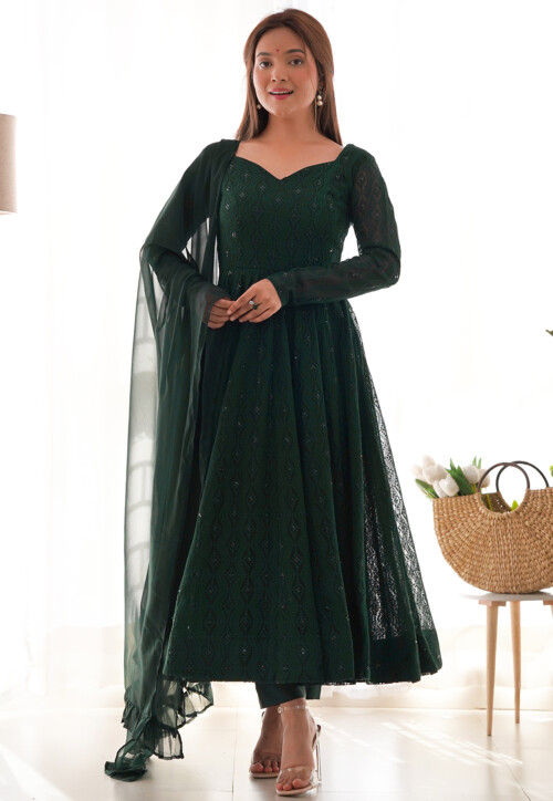 green chikankari dress Green Floral Faux-Wrap Casual Dress with Sleeves Sage / Large