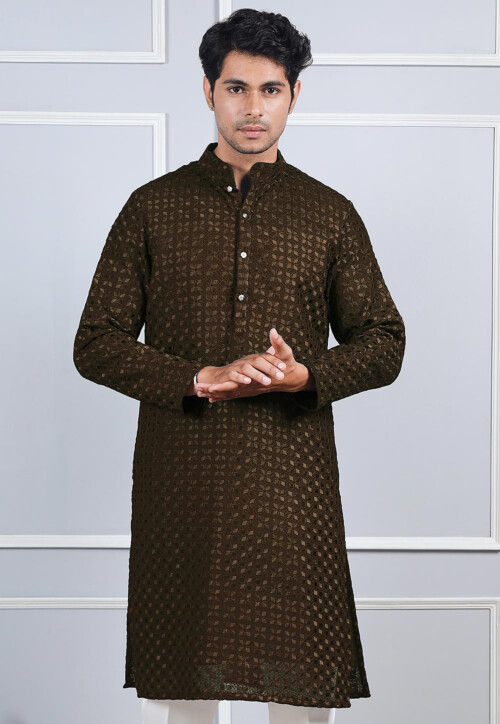 Chikankari Georgette Kurta in Brown
