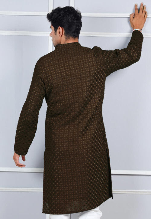 Chikankari Georgette Kurta in Brown