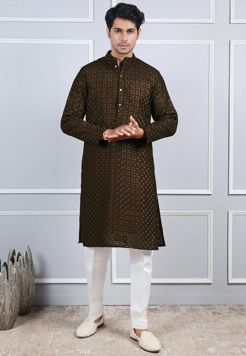 Chikankari Georgette Kurta in Brown