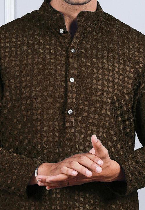 Chikankari Georgette Kurta in Brown