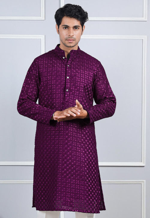 Chikankari Georgette Kurta in Dark Purple