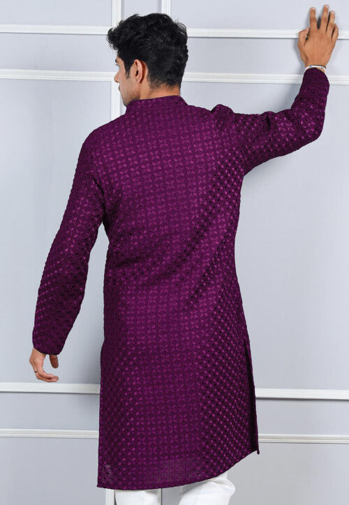 Chikankari Georgette Kurta in Dark Purple