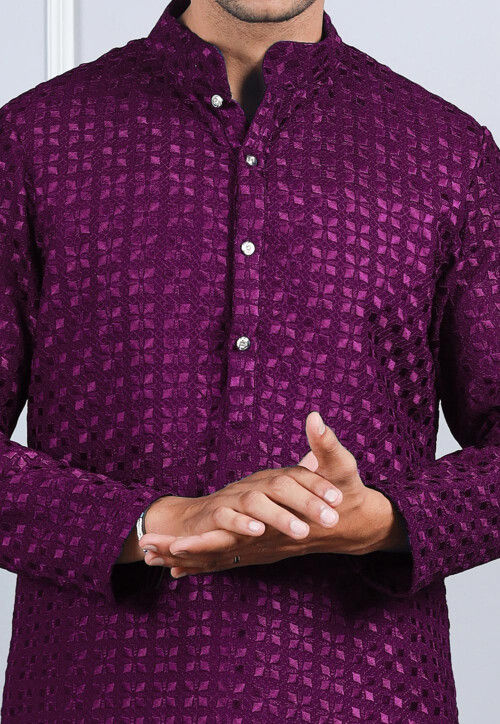 Chikankari Georgette Kurta in Dark Purple