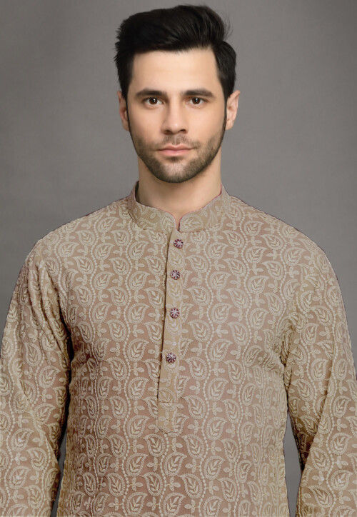 Georgette Chikankari Beige Kurta main image 0