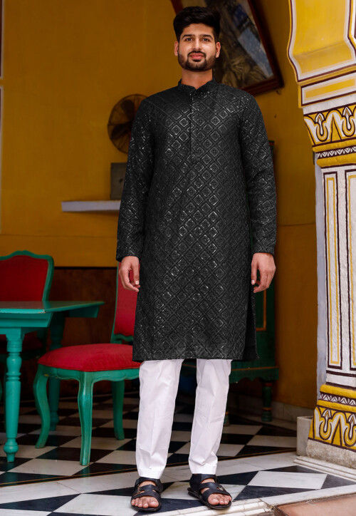 Chikankari Georgette Kurta Set in Black