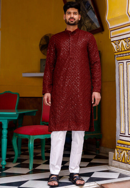 Chikankari Georgette Kurta Set in Maroon