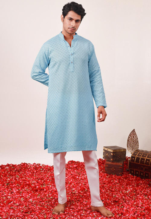 Chikankari Georgette Kurta Set in Pastel Blue